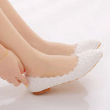 Breakj White Lace Flat Shoes Shallow Mouth Single Shoes Women Comfortable Pregnant Women Flats Casual Shoes Women Cotton
