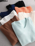 basic v-neck solid autumn winter Sweater Pullover Women Female Knitted sweater slim long sleeve badycon sweater