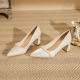 Breakj Pearl Coarse Heel High Heels Design A Sense Of Niche Temperament Dentstiness Head Dress Bridesmaid Shoes Light