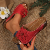 Breakj Asia Large-Size Thick Bottom Hollow One-Word Slippers Female Dew Flower Slope And Beach Cool
