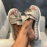 Breakj 2025 Summer New Bow Beach Women Slippers Thick Bottom Slope And Hemp Rope Large Women's