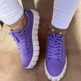 Platform Sneakers Woman Mixed Color Canvas Shoes Ladies Lace Up Casual Flat Female Comfort Round Toe Vulcanized Plus