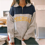 Stand Collar Half Zipper Sweatshirt Fashion Letter Printed Long Sleeve Blouse Pullover Famale Casual Street Outwear