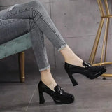 Fashion High Heels Autumn New Women Chunky Platform Pumps British Style Woman Slip on Square Toe Office Lady Work