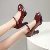 Breakj Mary Shoes Fashion Spring And Autumn Mid-Fashion Fashion Thick Heel Tip Buckle Waterproof Table Printing Surface