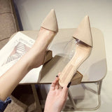 Breakj Spring And Summer Net Red Transparent Pointed Thick Heel High Heels Women In The Head Half Slippers Lazy