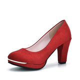 QualityHigh-heeled Shoes New Pumps Women Simple Shoes Waterproof Flock High Heeles Shoes Wedding Pumps Round Toe