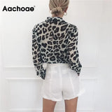 Vintage Blouse Long Sleeve Leopard Print Blouse Turn Down Collar Office Shirt Tunic Casual Loose Tops Plus Size