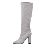 Breakj 2023 New Winter Pointed Thick With High Heel Star Diamond Fashion Show And Knee Boots Women's