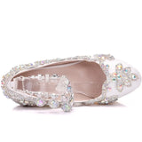 Queen Rhinestone Bride Wedding Shoes Woman Ankle Strap Wedges High Platform