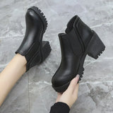 Breakj Ankle Boots Waterproof Platform Thick Heel High Heel Leather Boots Fashion Women's