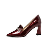 Fashion Metal Chain High Heels Shoes for Women Elegant Pointed Toe Office Shoes Woman Patent Leather Wedding Pumps