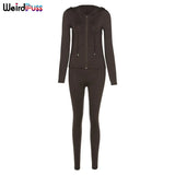 Women Autumn Casual Two Piece Set Hooded Crop Tops Sporty Leggings Matching Stretchy Soft Skinny Fitness Slim