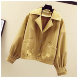 Spring Women White Black Yellow Turndown Collar Single Breasted Biker Jacket Faux Leather Vintage Short Motor