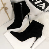 Shoes Pointed Toe Women Ankle Boots Suede Black Boots Women Stiletto High-heel Boots Short Plush Autumn Winter