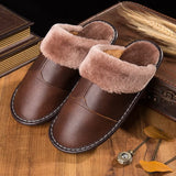 Anti-slip Warm Household Slipper Men Leather Slippers In Autumn And Winter Plus Size For 45 Couples Cotton