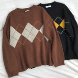 Knitted Sweater Women Oversized Argyle Sweaters Fashion Clothes Famale Long Sleeve Korean Crop Top Women Ropa De