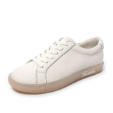 Women's Female Ladies Mother Girl Woman Cow Genuine Leather White Shoes Flats Lace Up Non Slip Soft Autumn