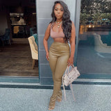 2021 Summer Faux PU Leather Women Pencil Pants Elegance Skinny Side Split High Waist Hot Street Fashion Solid
