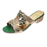 Female 2023 New Thick Heel Open Toe Women's Shoes Hollow Out Diamond Wear High Heel Cool
