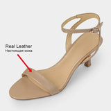 Size 34-39 Sandals Women Ankle Strap High Heels Shoes Real Leather Buckle Thin Heel Sexy Luxury Brand 2023 Summer
