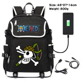 Anime Canvas Backpack Cartoon One Piece Cosplay Shoulder Bag School Laptop Bag Men Women USB Charging computer Travel