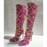Breakj New Pointed Thin Heel Ultra High Heel Side Zipper Heavy Handmade Rhinestone Embroidery Fashion Plus Size Boots