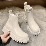 New Chunky Boots Fashion Platform Women Ankle Female Sole Pouch Ankle Botas Mujer Round Toe Slip-On Botas Altas