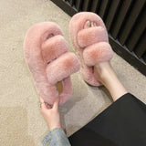 Breakj Thick-Bottomed Fur Slippers Wearing Autumn New Fashion Slope And Loose Cake Bottom-Size Cotton