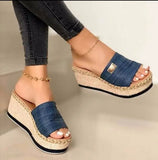 Rope Weaving Pine Cake Thick Bottom Slope And Slippers Women's New Cloth Fish Mouth To Increase The Cool Drag Large