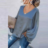 Simple New V Neck Solid Color T-shirts Fashion Autumn Winter Long Sleeves Loose Pullover Top Office Lady Elegant