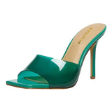 Green Transparent Sandals Summer Solid Color Slippers Thin Heels Slippers Ladies Square Toe Shoes 2021 Zapatillas