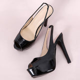 Breakj And Summer New Fine Heel 12.5Cm Sandals Paint Leather Bright Noodles Nightclub Large-Size Fish Mouth Fashion Sandals