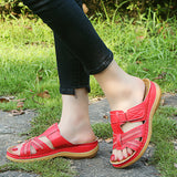 Breakj Women's Slippers Summer Large-Size Slope Heel Sandals Hollow Cross Lady