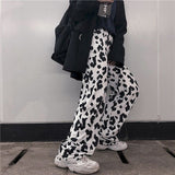 high waist pants women cow print sweatpants womans wide leg straight plus size casual streetwear trousers