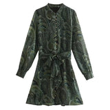 Women Vintage Floral Printed Mini Dresses Casual Long Sleeve A Line Dresses With Sashes Female Fashion Elegant