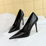 Breakj Fashion Sexy Skinny Heels With Shallow Pointed Patent Leather Snake Grain High