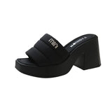 Breakj Thick Bottom One Word Cool Slippers Female 2024 Summer New Fashion Outside Wearing Slippers Thick Heel Sandals