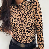Blouses Fashion Leopard Print Turtle Neck Blouse Autumn Long Sleeve Shirts Party Ladies Clothes Womens Blouses And