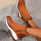 Suede Ankle Boots Female Zip Footwear Low Heel Ladies Shoes Round Toe Leather Short Boots Winter Autumn Warm Fur Plus