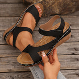 Breakj 2025 Summer Slope And Thick-Soled Sandals Women's Shoes Large-Size With Fish Mouth Magic