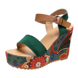 Summer New Korean Fashion Flower Cloth Slope Cake Sole Comfortable Leisure Large Size Women's