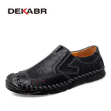 Genuine Leather Shoes For Men's Breathable Trendy Soft Summer Casual Shoes Handmade Brand Moccasins Black Large Size