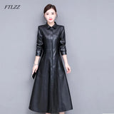 New Women Sheepskin Genuine Leather Long Jacket Thicken Coat Single Breasted Leather Trench Coat Outerwear
