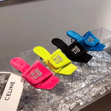Autumn Women's Cotton Velvet Slippers Ladies Square Toe Stilettos Slippers Female Winter Outwear Suede Candy Colors
