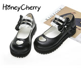 Sister Lolita Love Pierced Bow Japanese Thick-soled Dress Shoes Sweet Lace Princess Girl Shoes, Women