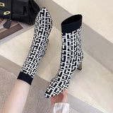 New Winter Women's Shoes Knitted Mid-calf Socks Boots Pointed Toe Stiletto Elastic Designer Women's Boots