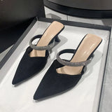 Breakj Summer New Fashion Pointed Head Half Drag Diamond A Word With High Heel Slippers Thin Heel Women's