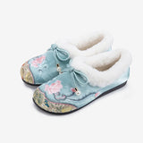 Breakj Shoes Autumn And Winter New Style, Plush Soft Sole Embroidery Shallow Mouth And Velvet Mother Shoes Embroidered Shoes, Cloth Shoes