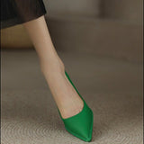 And Summer New Korean Version Of Fashion High-Heeled Shoes Pointed Head Shallow Mouth Thick With Solid Color Orange Single Shoes Commuter Work Shoes